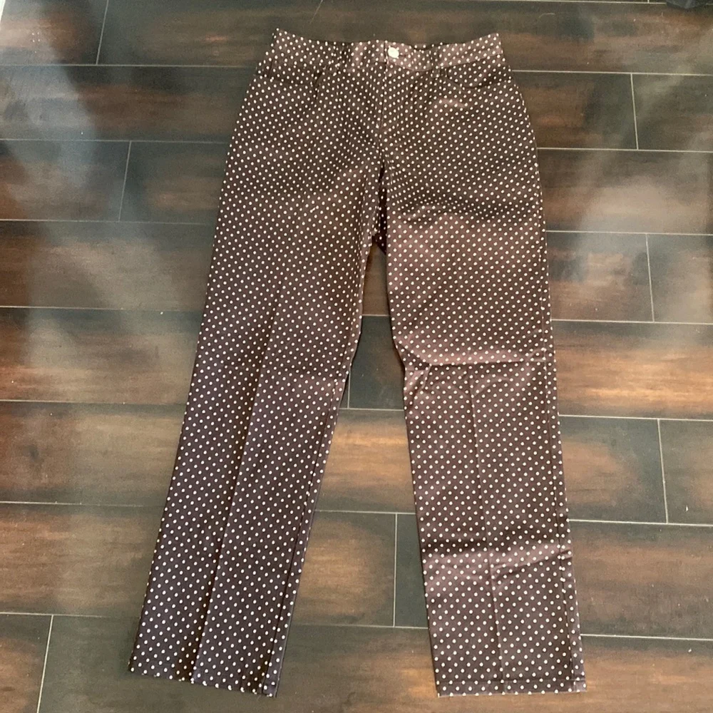 Chaps Brown Polka Dot Pants Business Casual Office Preppy  Cotton Blend Size 6
